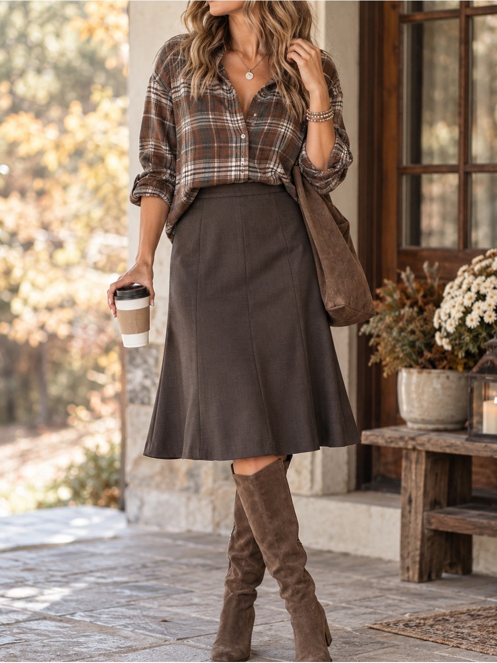 NWT Charter Club Wool Blend A-Line Skirt Brown Size 10